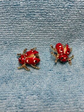 Two Gold-Tone Red Ladybug Accent Pins VGC 1” Each